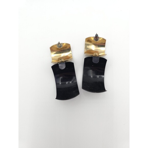 Vintage Large Metal Dangle Purple Gold Statement Earrings 80s 2.5" - Picture 4 of 7